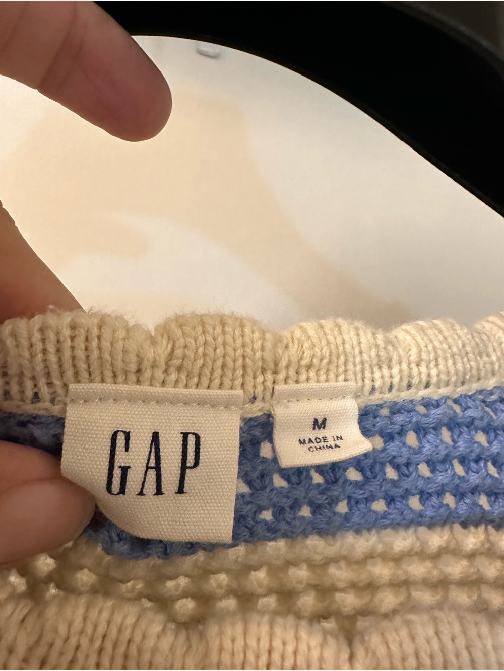 GAP Cream Cropped Crochet Sweater with Multicolor Stripes - Picture 3 of 3